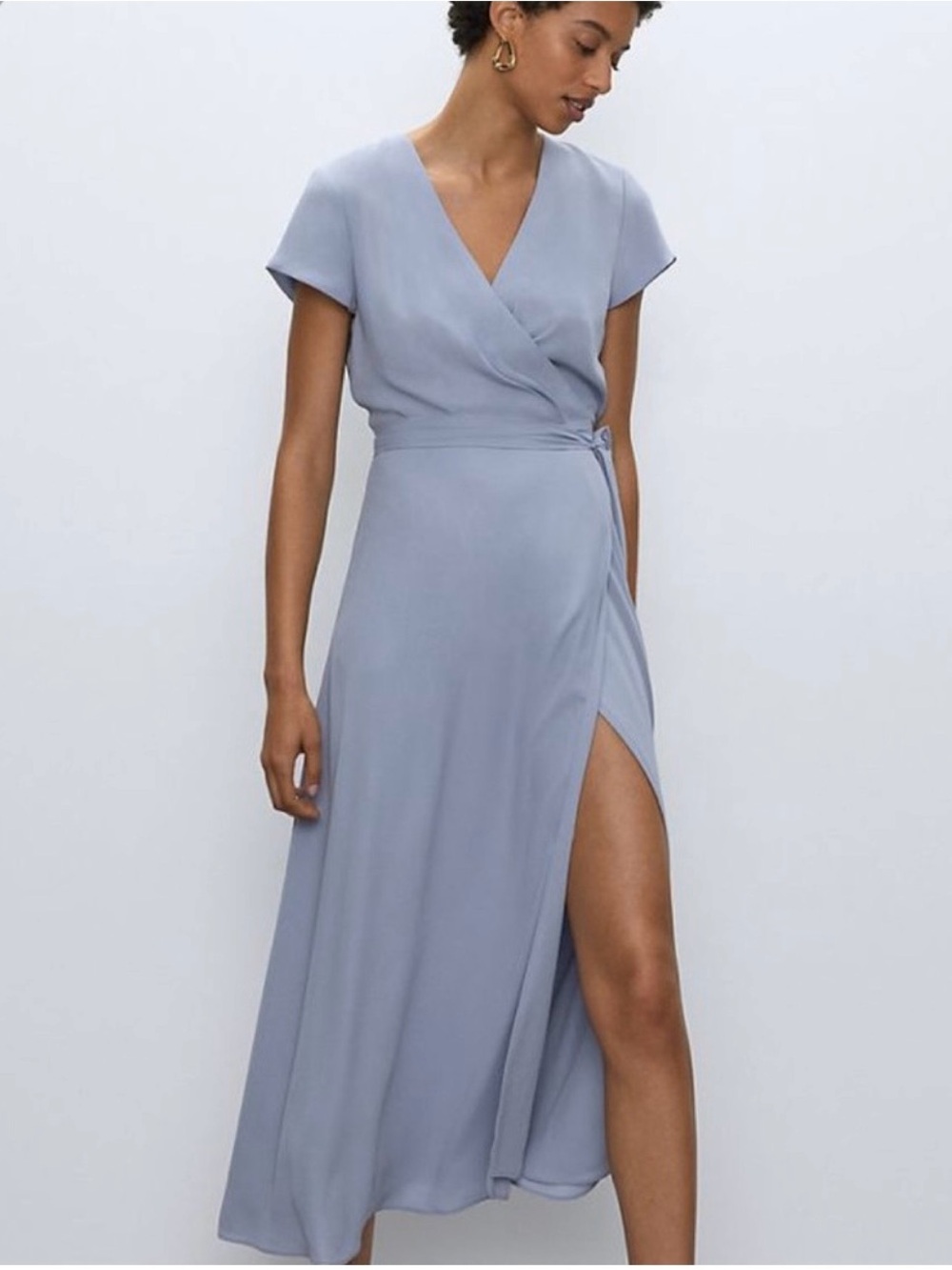 Babaton Light Blue Wrap Midi Dress - Picture 1 of 4
